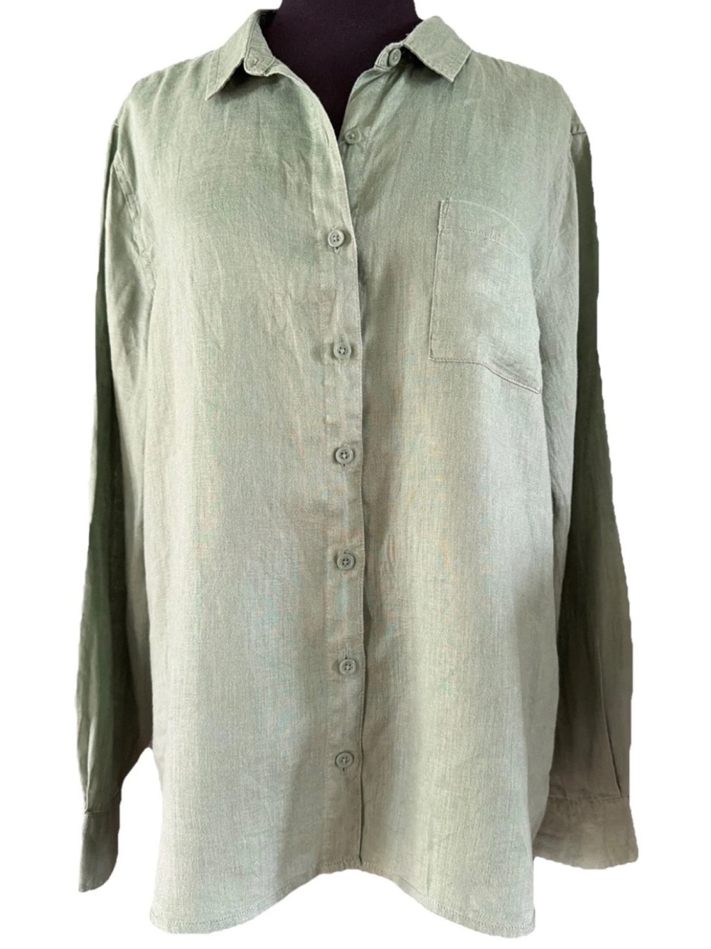 Garnet Hill Sage Green Easy Linen Button Down Shirt Size 14 Classic Fit